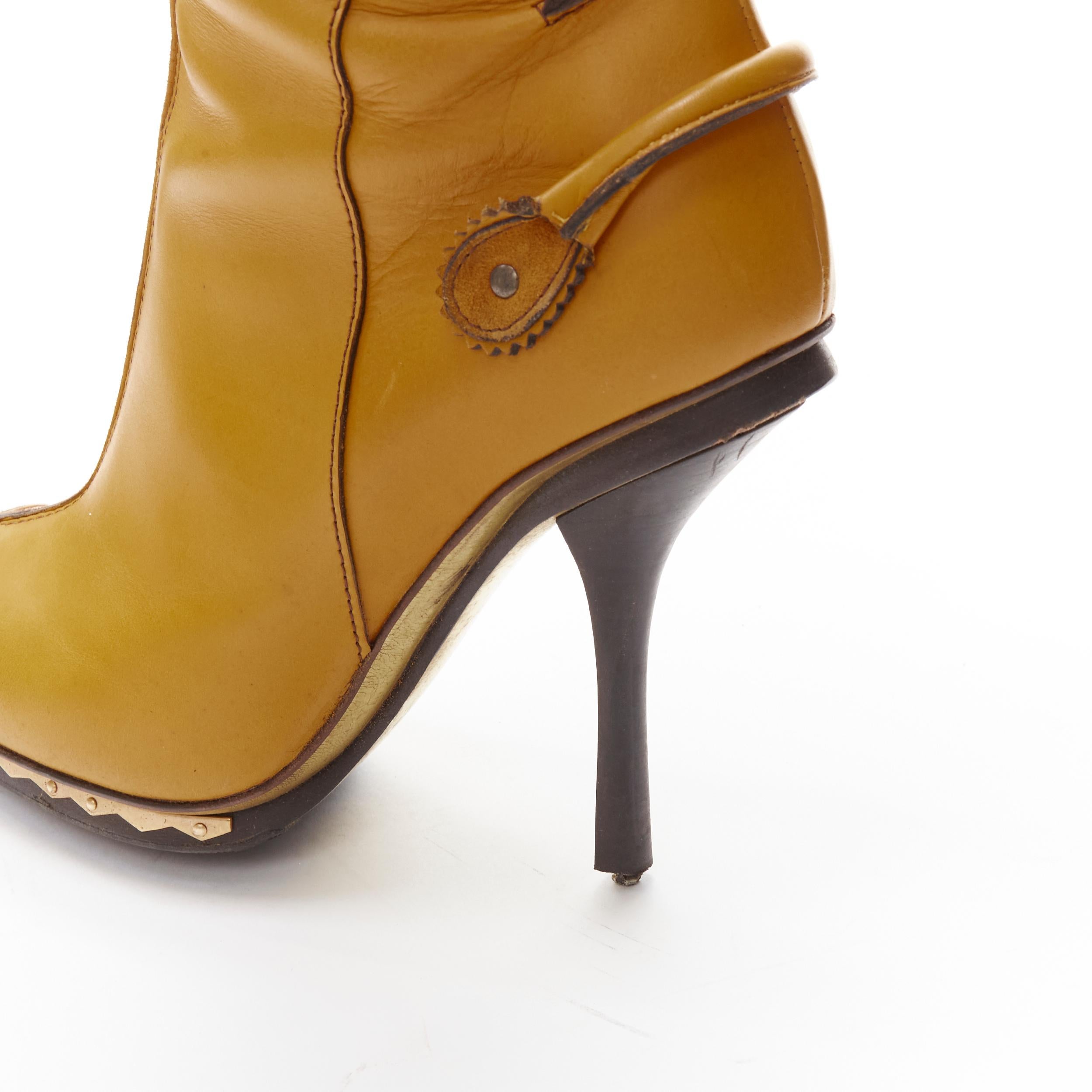 DSQUARED2 yellow leather loop handle gold metal trim platform tall boot EU36.5 1