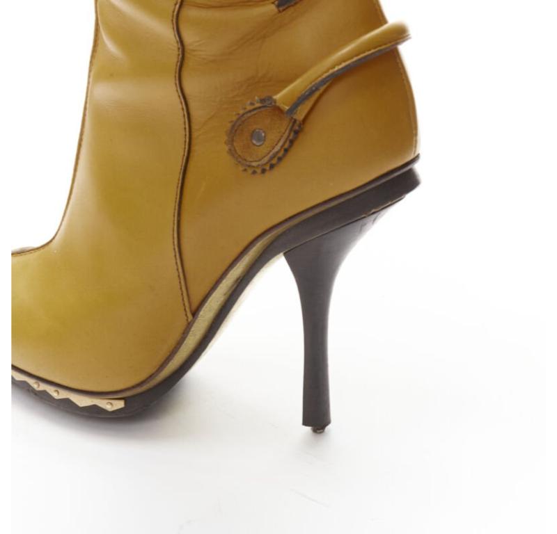 DSQUARED2 yellow leather loop handle gold metal trim platform tall boot EU36.5 2