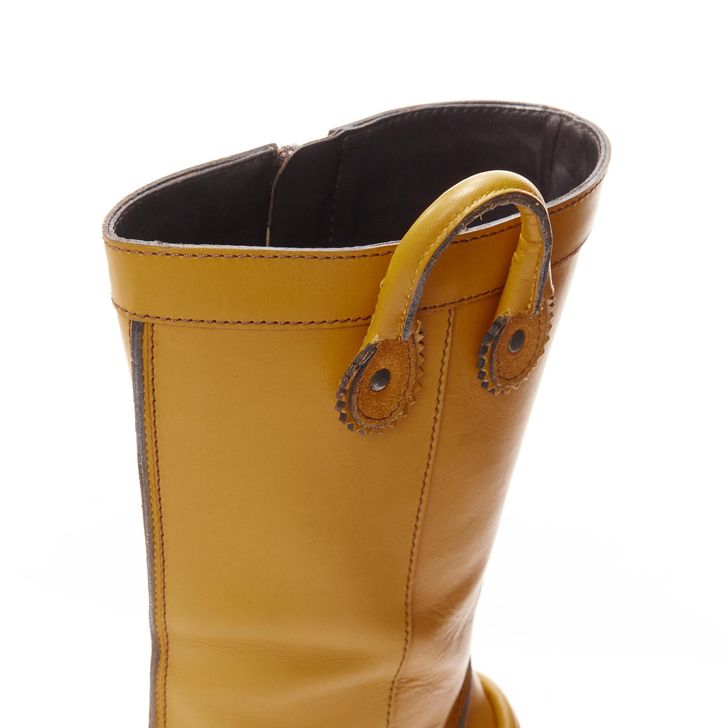 DSQUARED2 yellow leather loop handle gold metal trim platform tall boot EU36.5 2