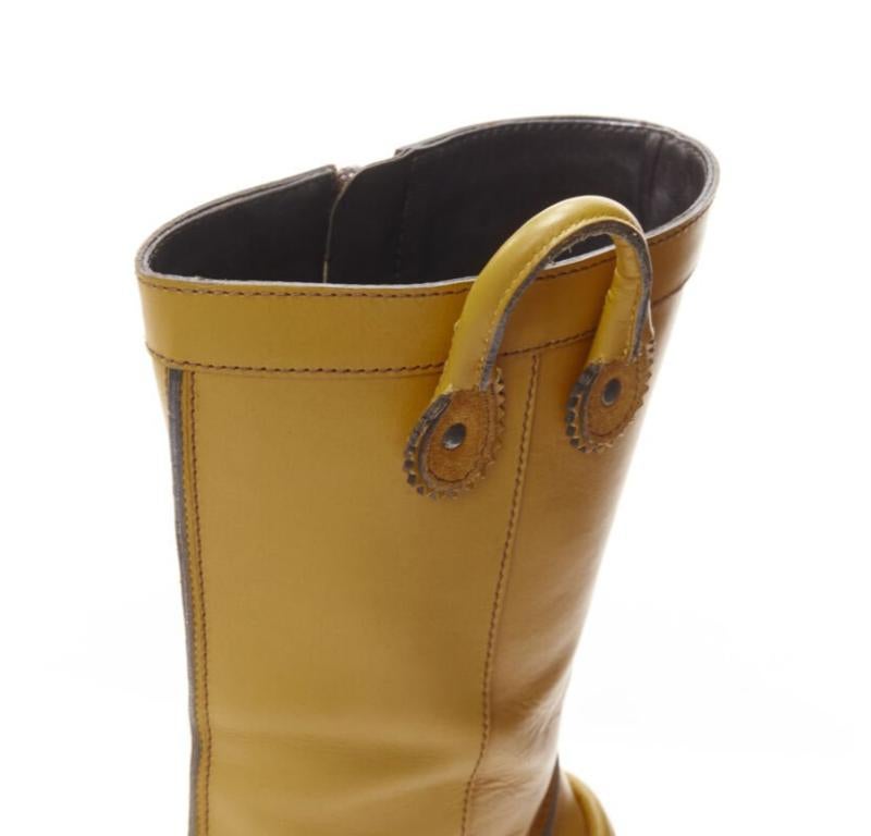 DSQUARED2 yellow leather loop handle gold metal trim platform tall boot EU36.5 3