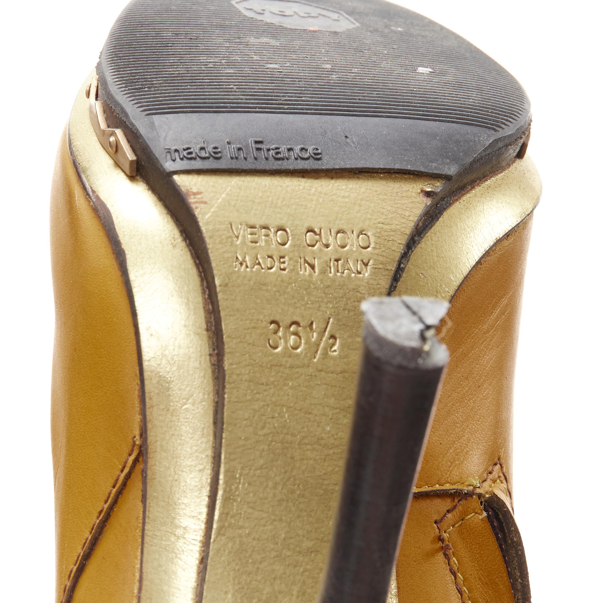DSQUARED2 yellow leather loop handle gold metal trim platform tall boot EU36.5 3