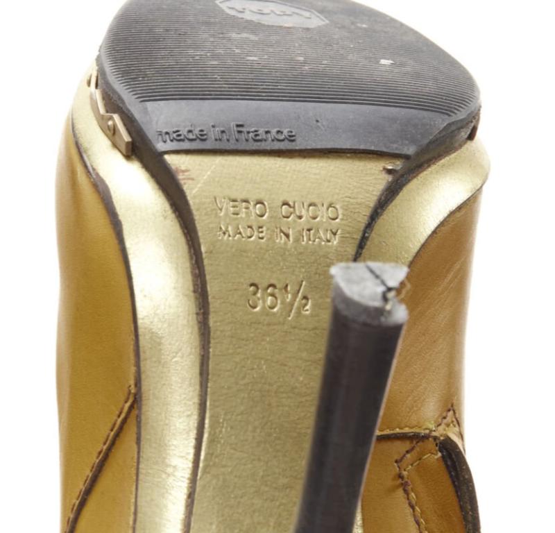 DSQUARED2 yellow leather loop handle gold metal trim platform tall boot EU36.5 4