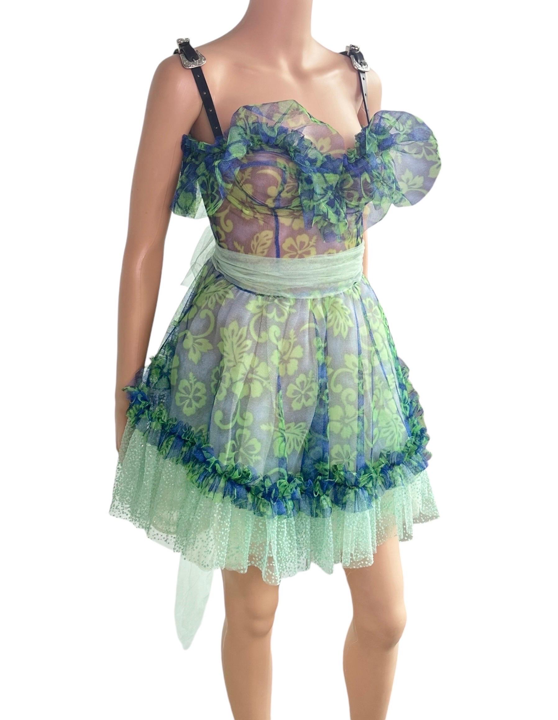 Dsquared2 Unworn S/S 2018 Bustier Corset Sheer Mesh Tulle Leather Buckle Dress For Sale 5