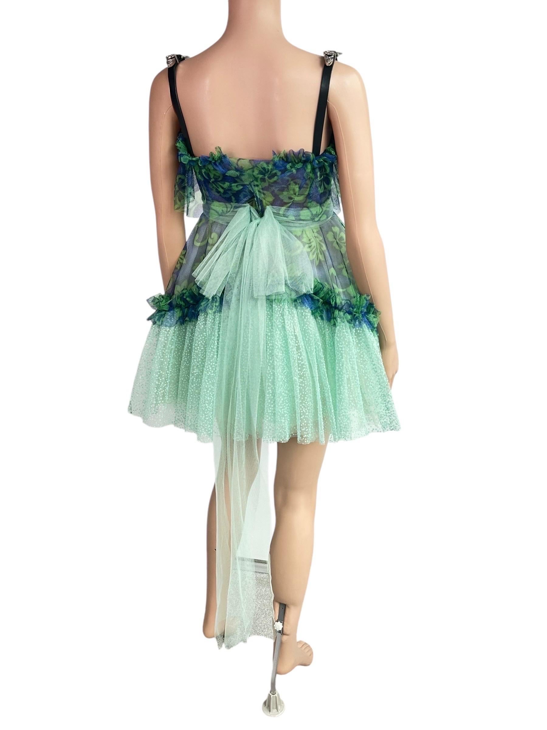 Dsquared2 Unworn S/S 2018 Bustier Corset Sheer Mesh Tulle Leather Buckle Dress For Sale 6