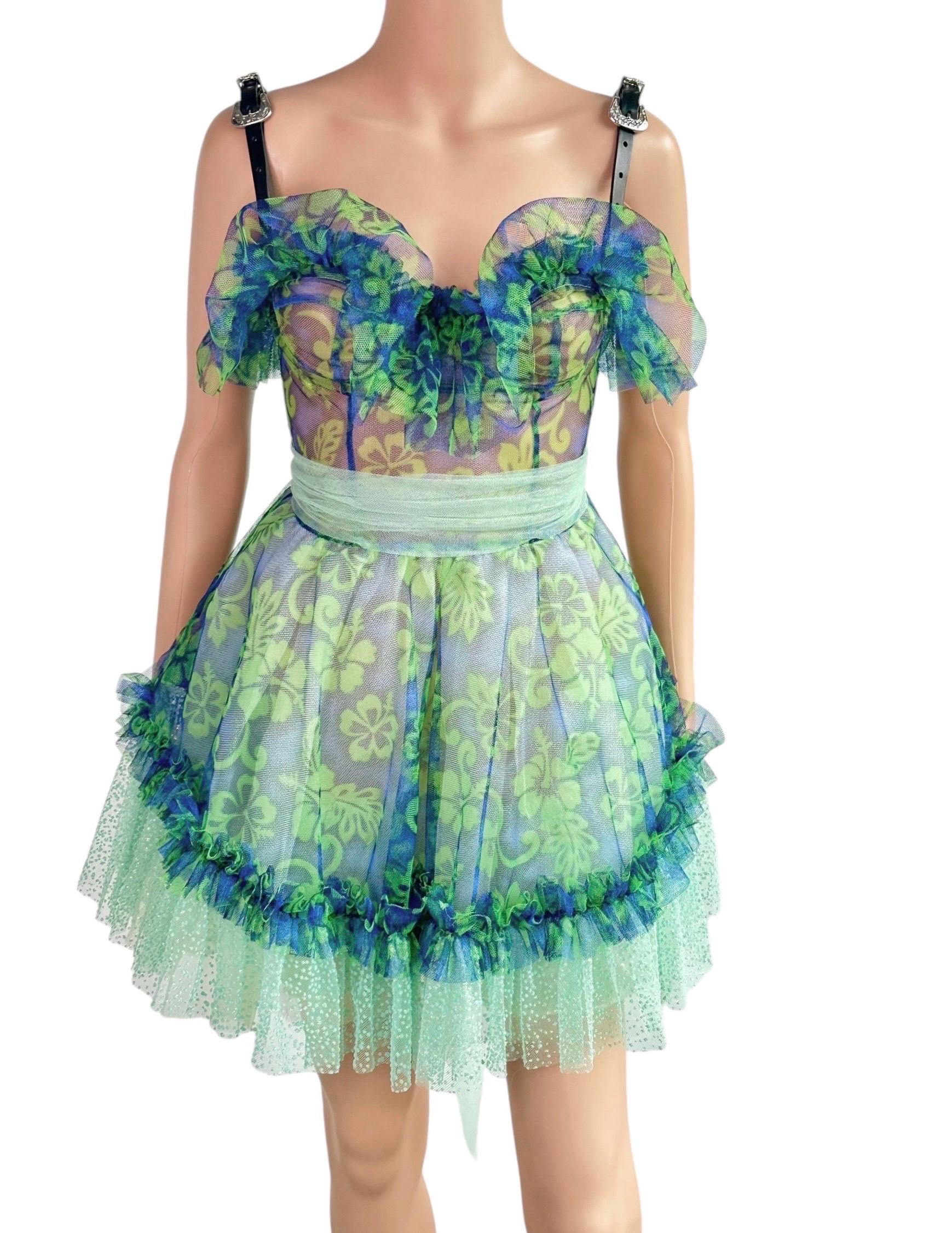Dsquared2 Unworn S/S 2018 Bustier Corset Sheer Mesh Tulle Leather Buckle Dress For Sale 8