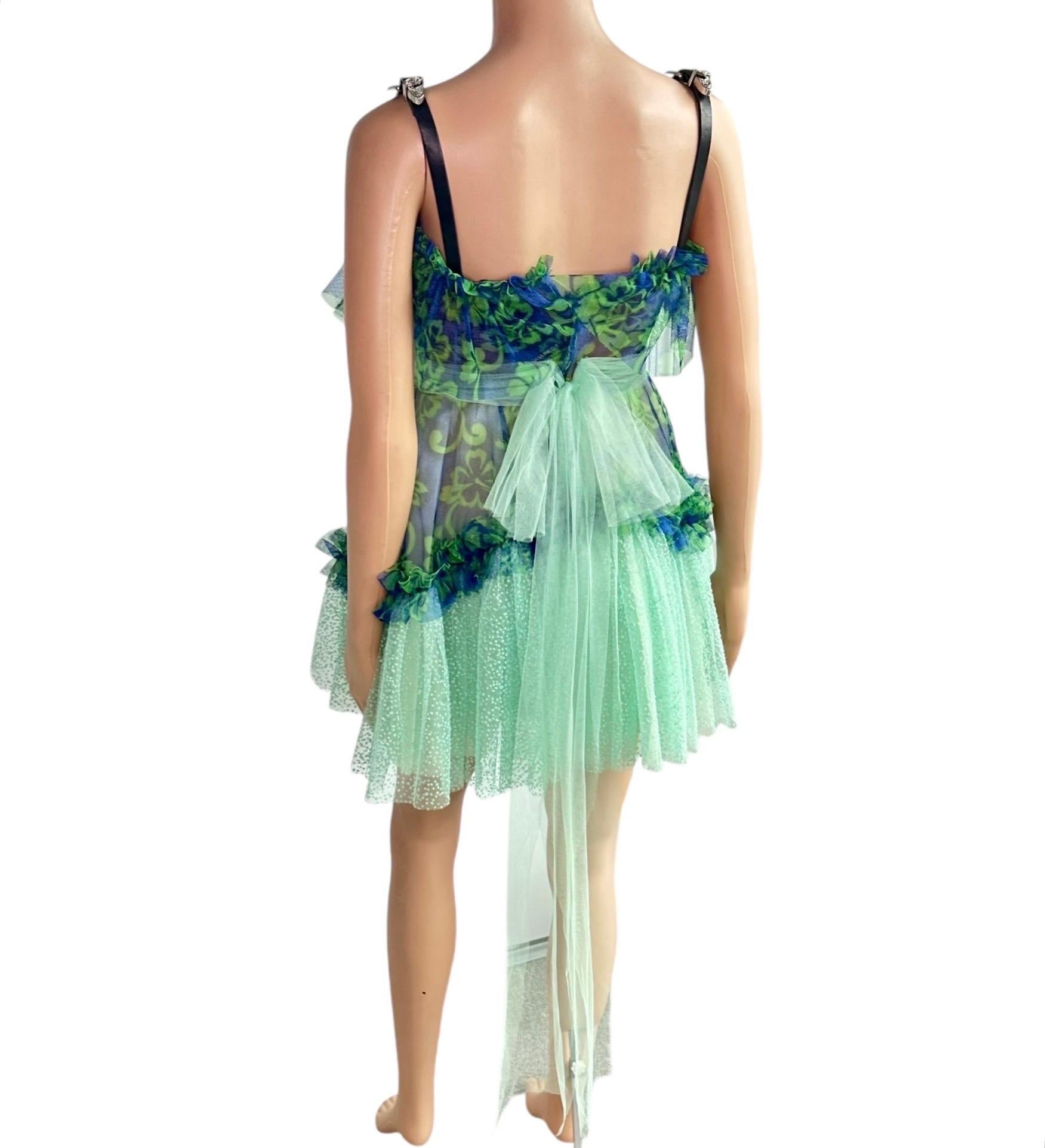 Dsquared2 Unworn S/S 2018 Bustier Corset Sheer Mesh Tulle Leather Buckle Dress For Sale 9