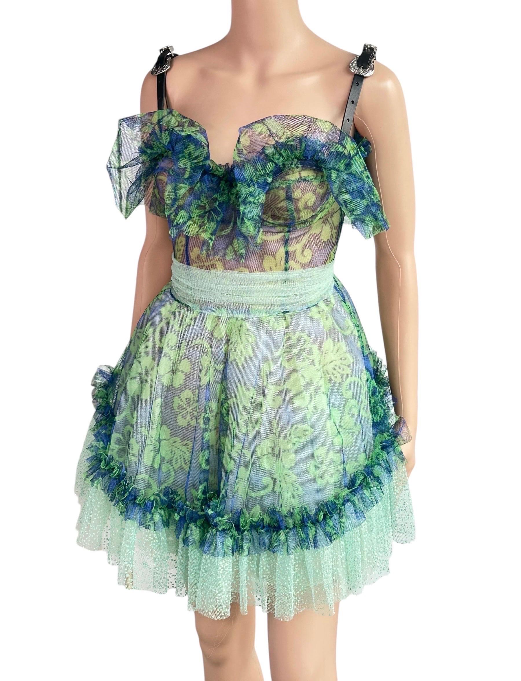 Dsquared2 Unworn S/S 2018 Bustier Corset Sheer Mesh Tulle Leather Buckle Dress For Sale 10