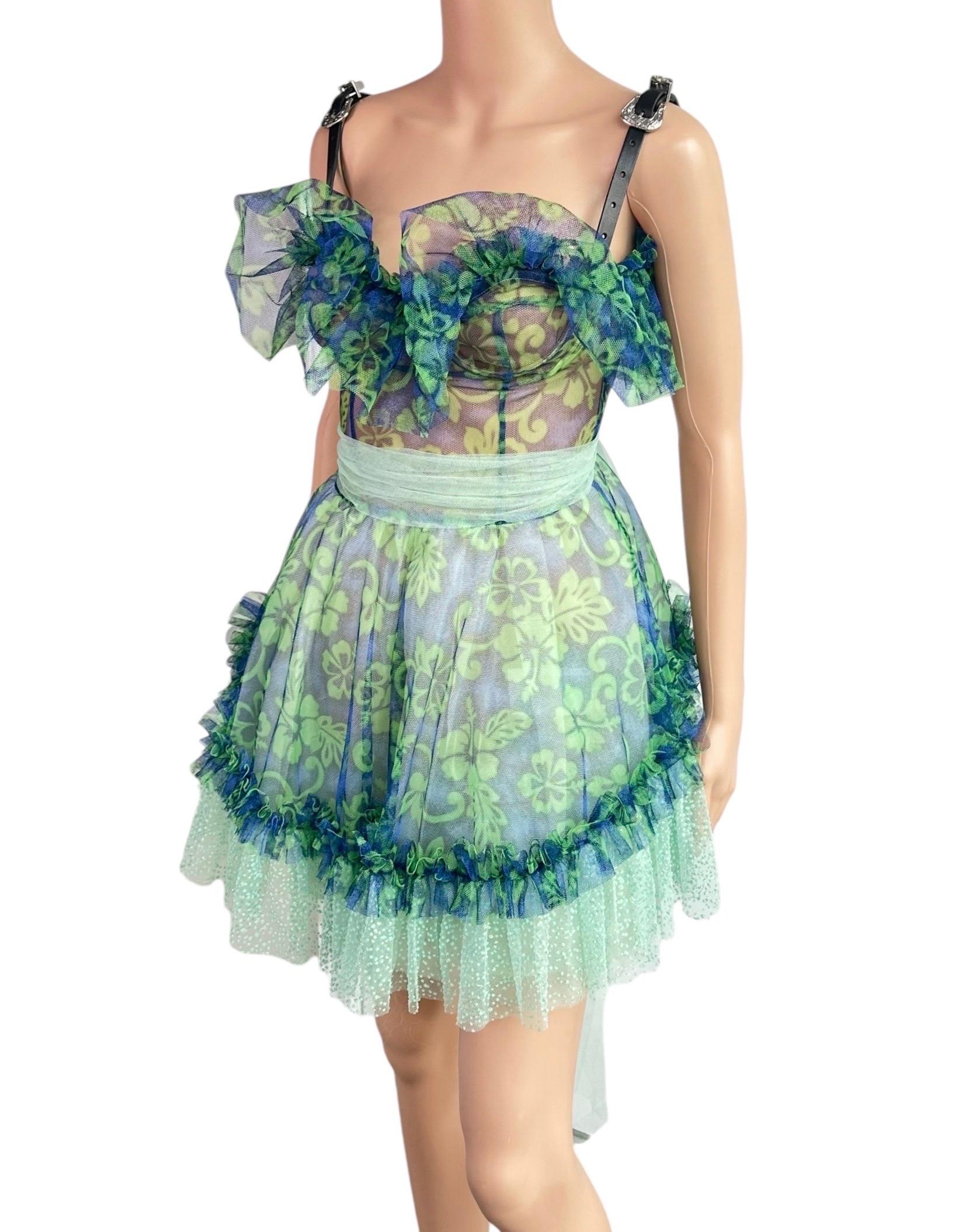 Dsquared2 Unworn S/S 2018 Bustier Corset Sheer Mesh Tulle Leather Buckle Dress For Sale 11