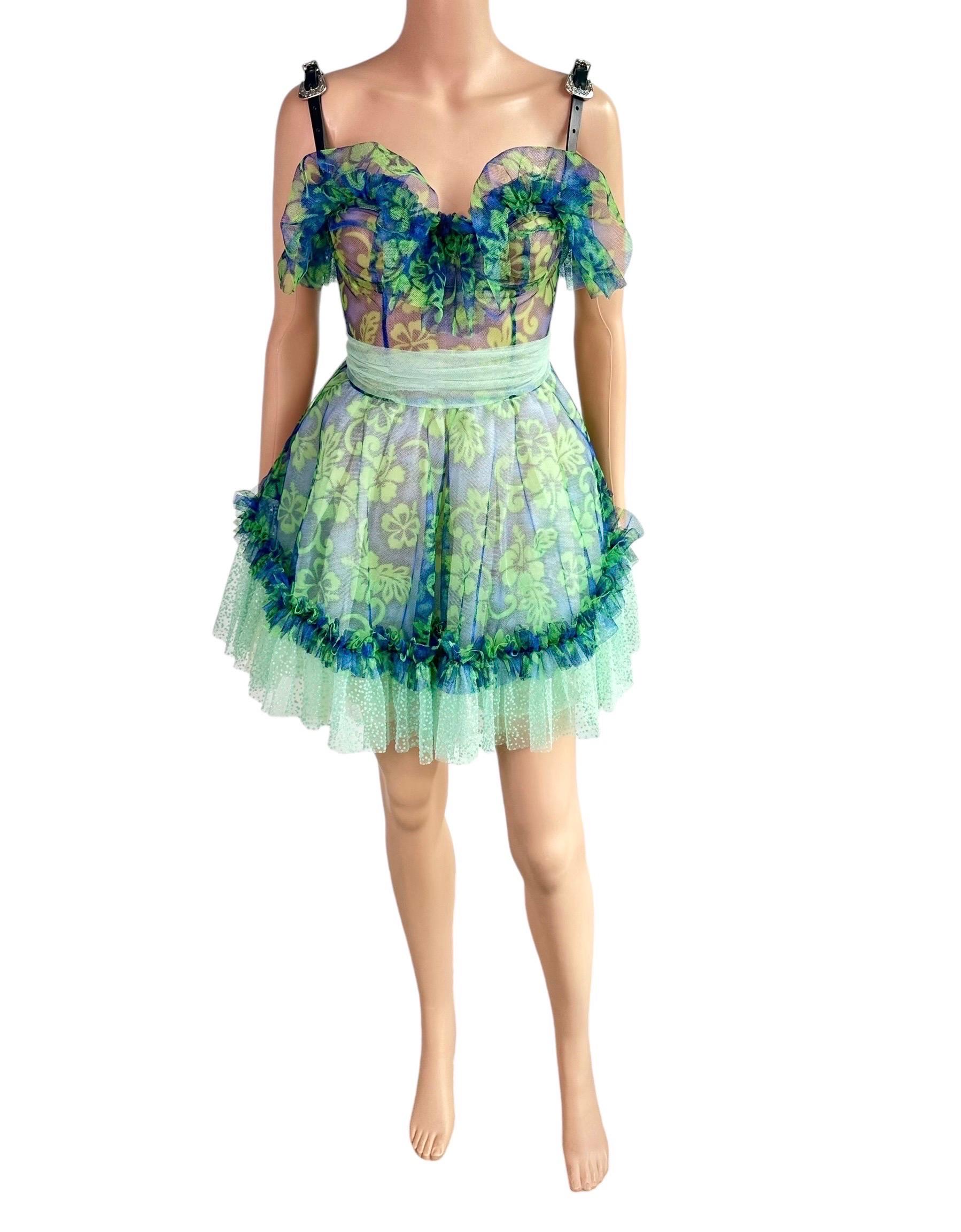 Dsquared2 Unworn S/S 2018 Bustier Corset Sheer Mesh Tulle Leather Buckle Dress For Sale 13