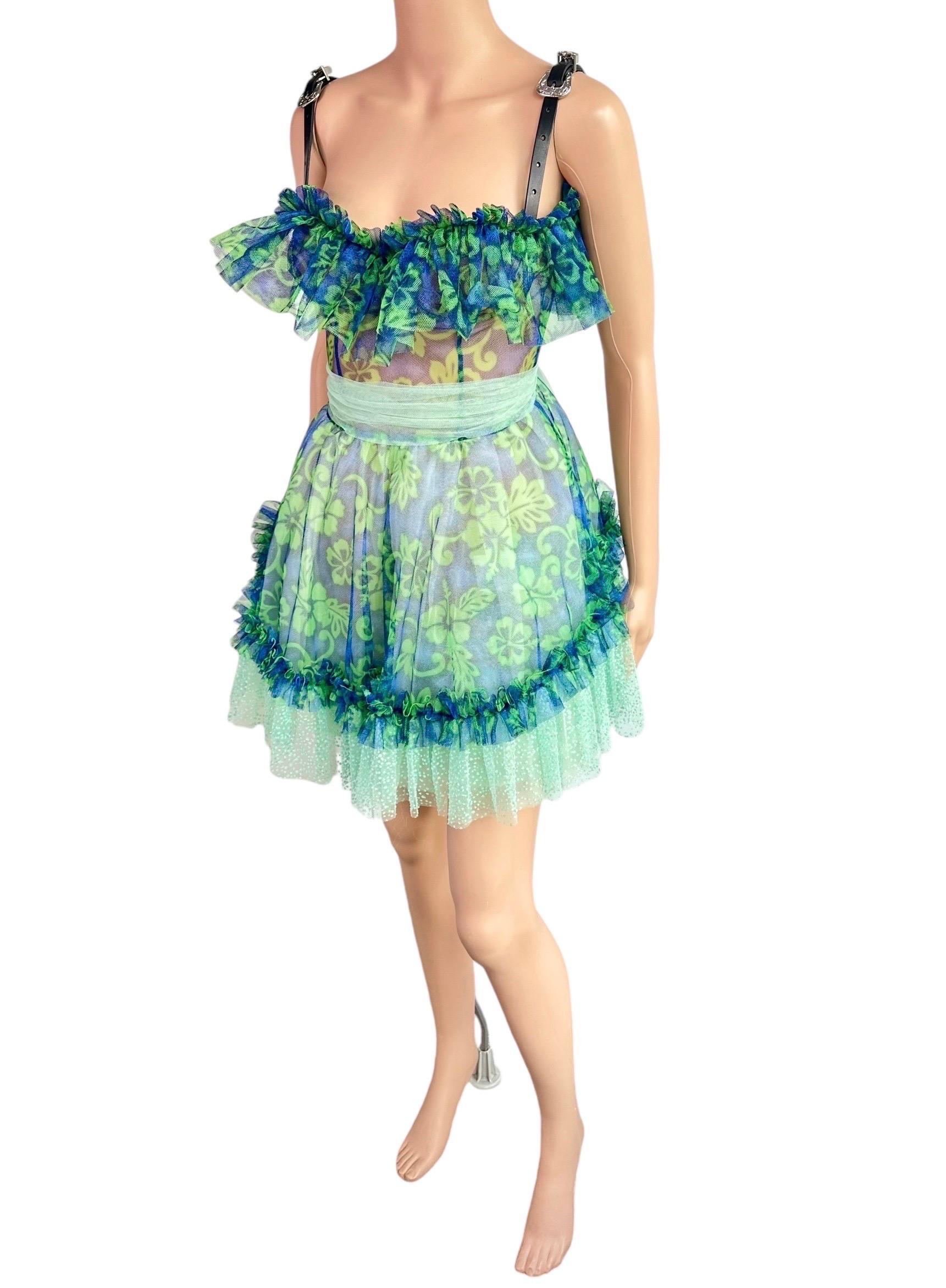 Dsquared2 Unworn S/S 2018 Bustier Corset Sheer Mesh Tulle Leather Buckle Dress For Sale 14
