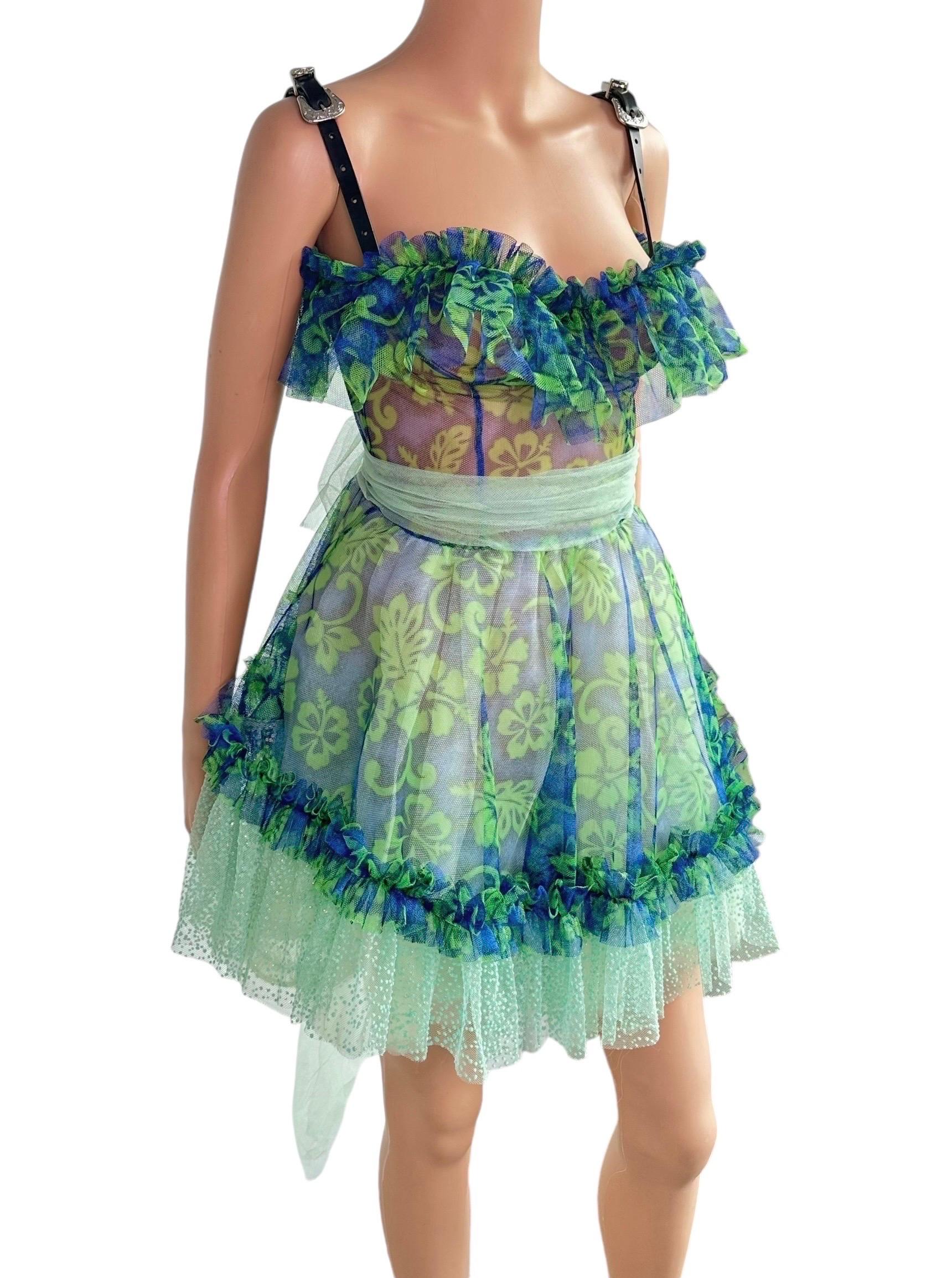 Gray Dsquared2 Unworn S/S 2018 Bustier Corset Sheer Mesh Tulle Leather Buckle Dress For Sale