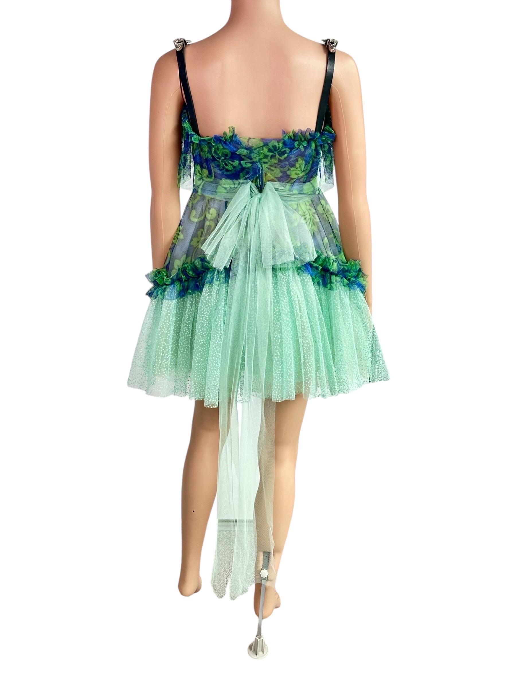 Dsquared2 Unworn S/S 2018 Bustier Corset Sheer Mesh Tulle Leather Buckle Dress In New Condition For Sale In Naples, FL