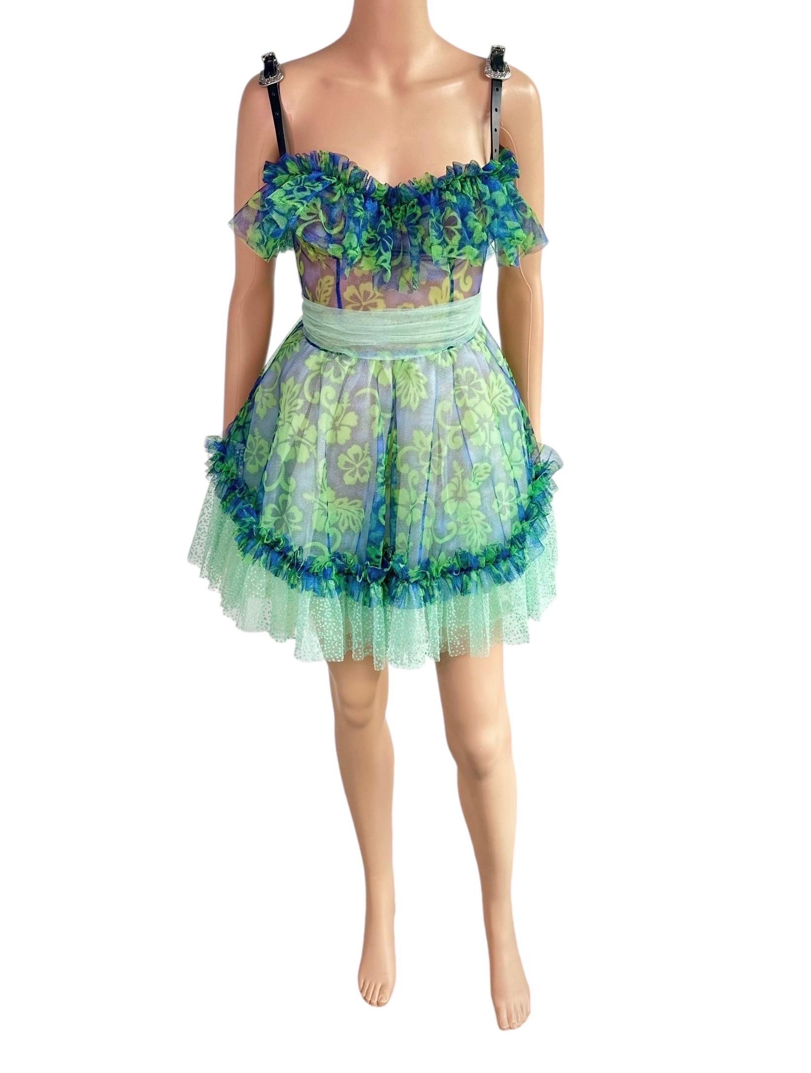 Dsquared2 Unworn S/S 2018 Bustier Corset Sheer Mesh Tulle Leather Buckle Dress For Sale 1