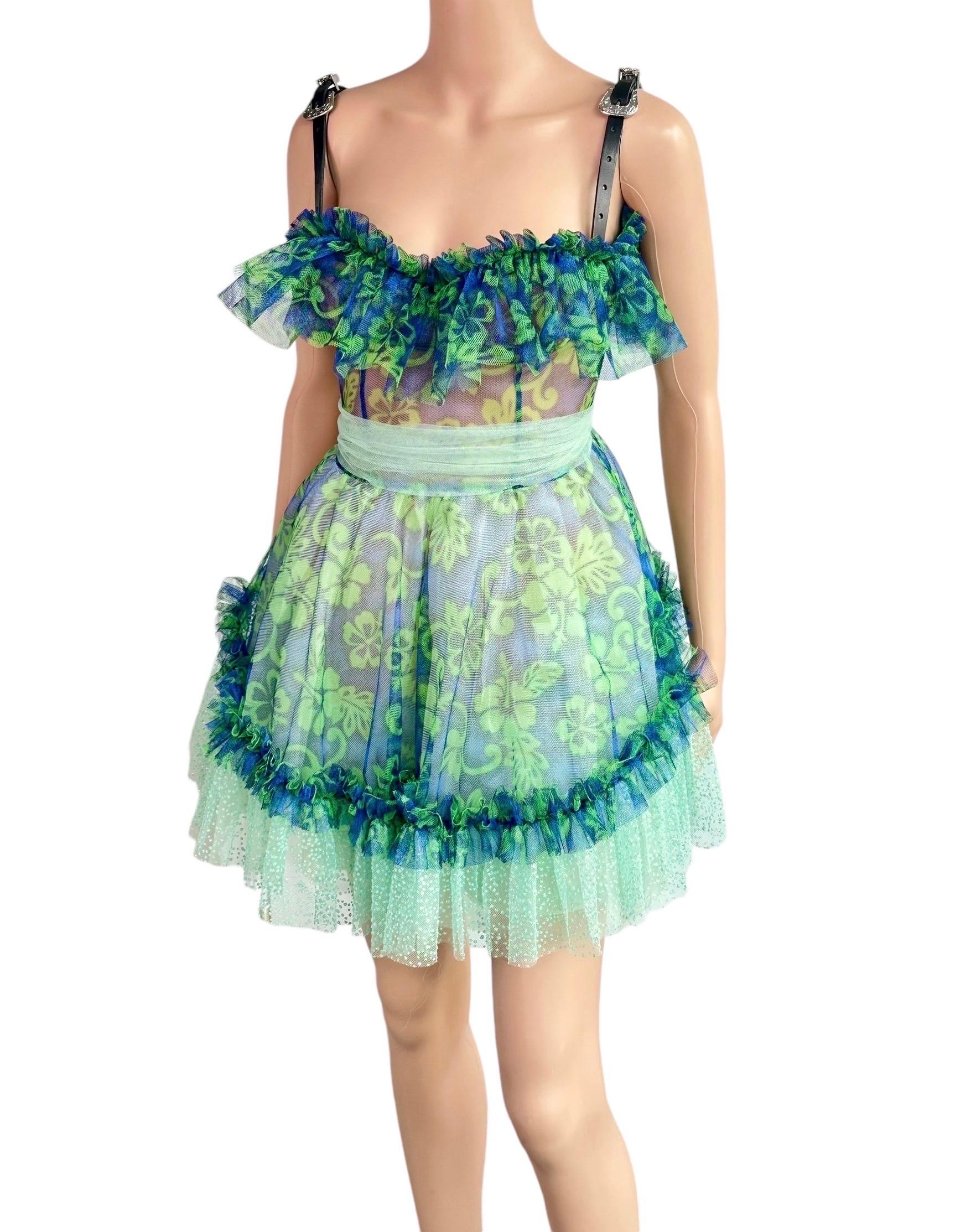 Dsquared2 Unworn S/S 2018 Bustier Corset Sheer Mesh Tulle Leather Buckle Dress For Sale 2