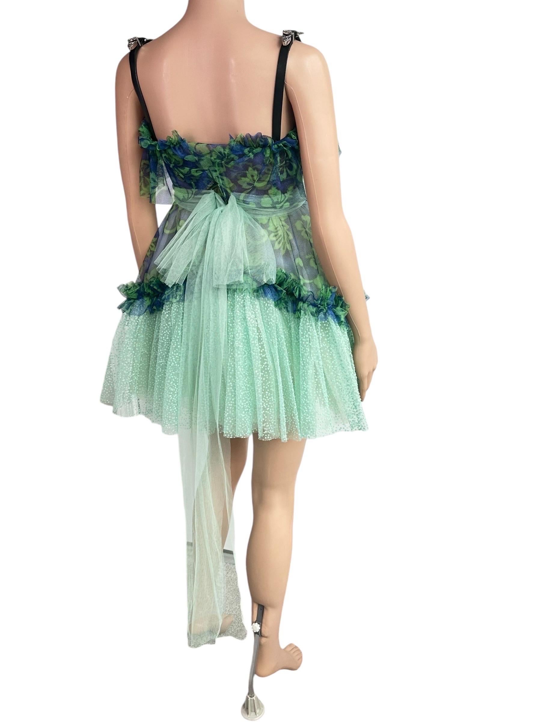 Dsquared2 Vestito con bustier corsetto a rete trasparente e fibbia in pelle non indossato P/E 2018 in vendita 4
