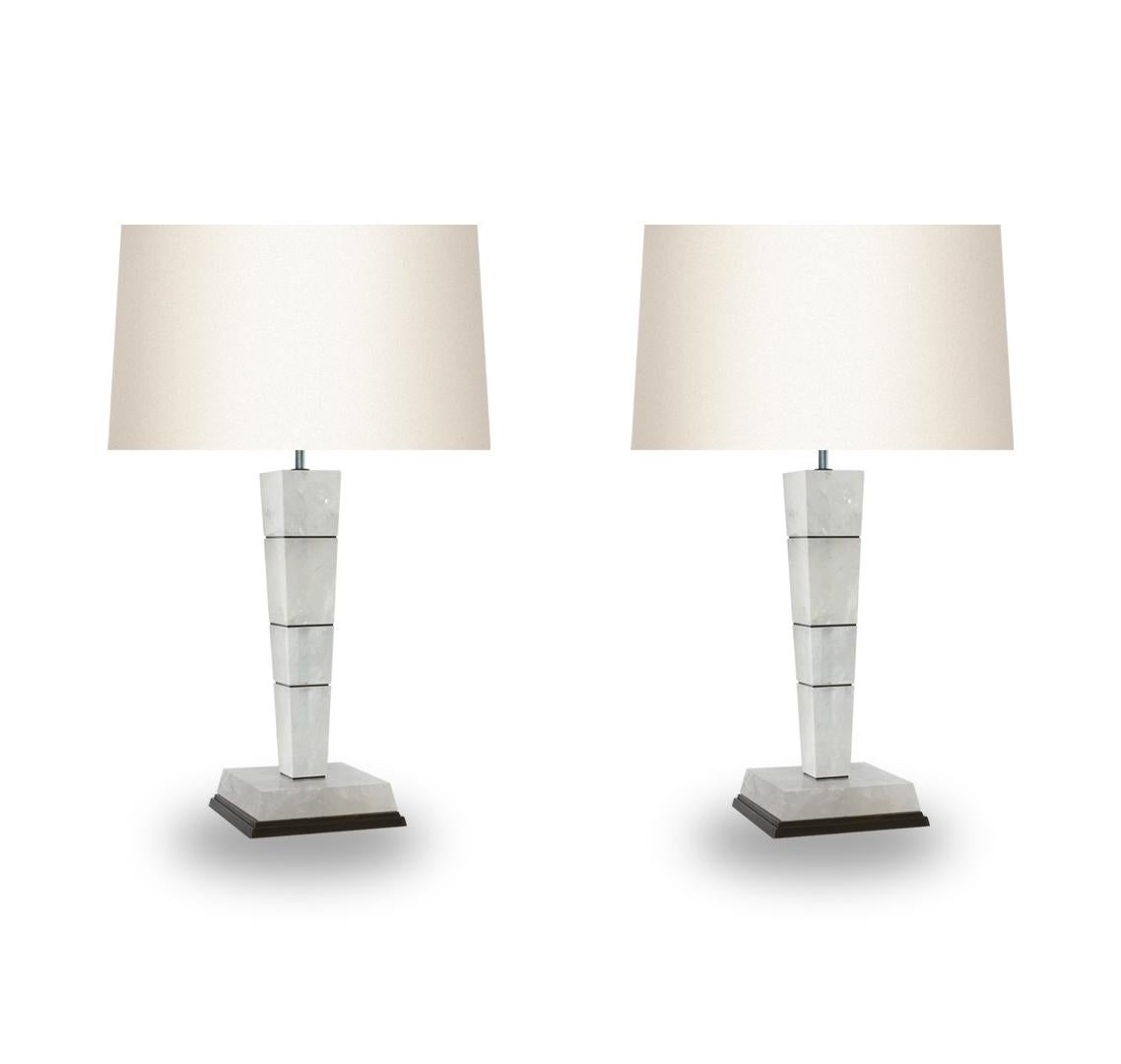 Pair of modern rock crystal lamps with aged brass finish,to the top of the rock crystal 14 inch
Lamp shades are not included.
Created by Phoenix 