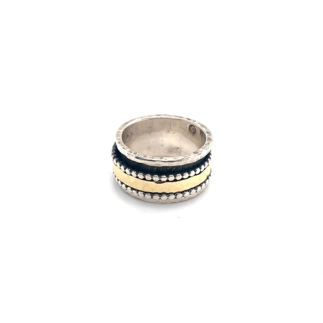 David Tishbi Two Tone Hammered Sterling Silver Dots Spinner Rings 11mm In New Condition For Sale In Pacific Palisades, CA