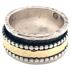 David Tishbi Two Tone Hammered Sterling Silver Dots Spinner Rings 11mm