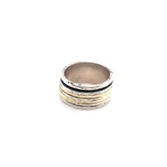 David Tishbi Hammered Sterling Silver & Gold Unisex Spinner Ring 11mm