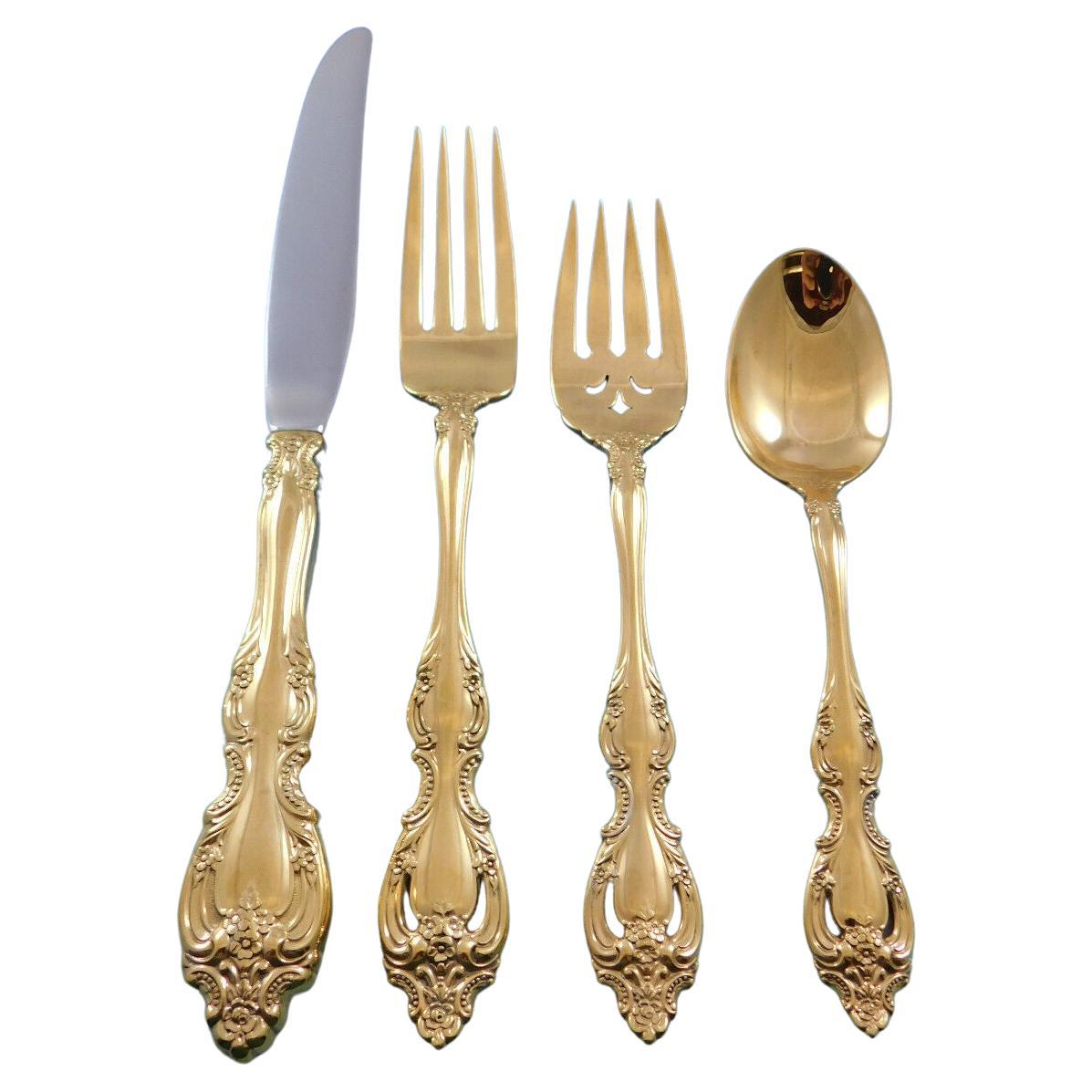 Du Maurier Gold by Oneida Sterling Silver Flatware Set for 12 Service 48 Pieces For Sale