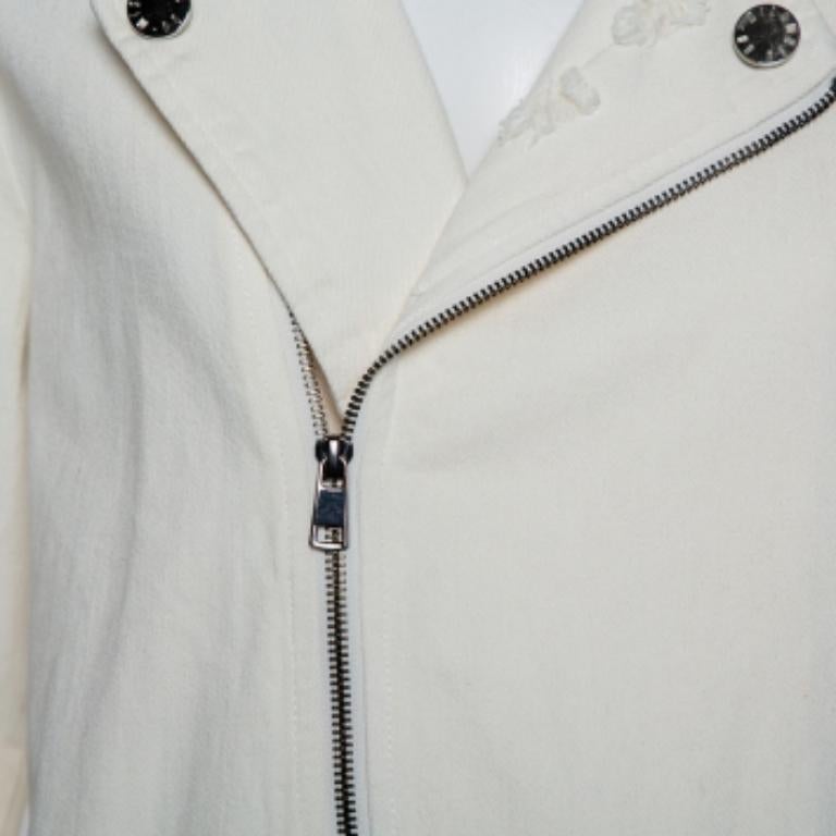 Du Mishmash Cream Denim Embellished Detail Jacket M In Good Condition For Sale In Dubai, Al Qouz 2