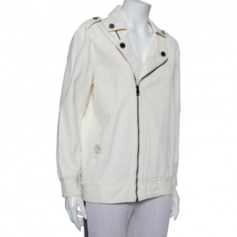 Women's Du Mishmash Cream Denim Embellished Detail Jacket M For Sale