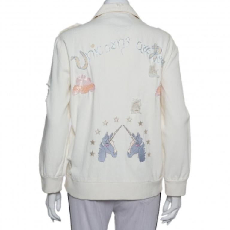 Du Mishmash Cream Denim Embellished Detail Jacket M For Sale 1