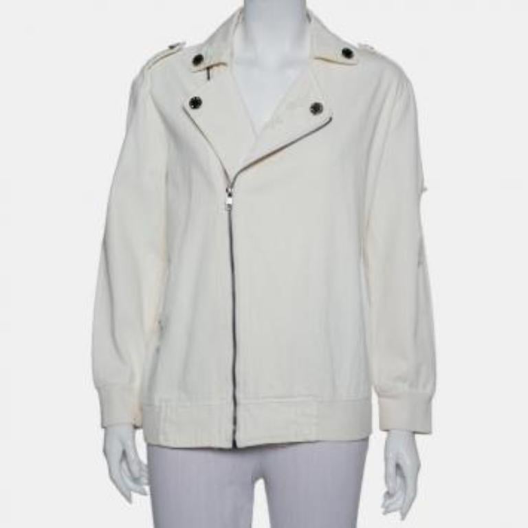 Du Mishmash Cream Denim Embellished Detail Jacket M For Sale 2