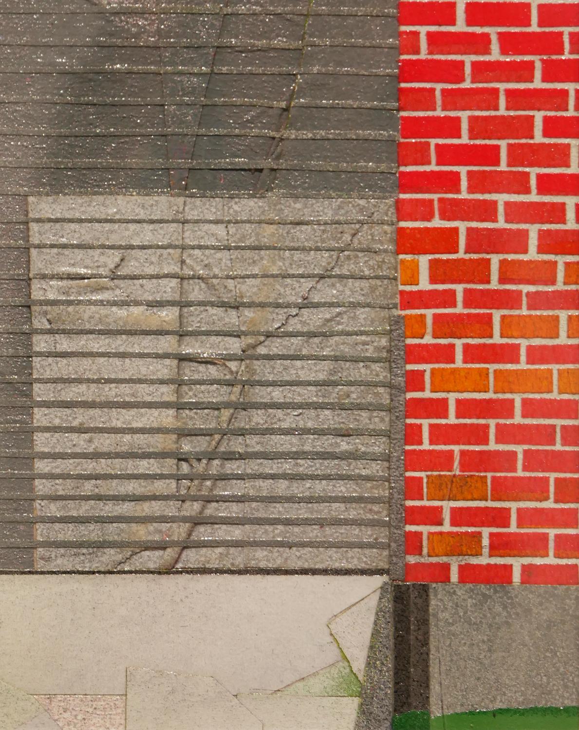Collage de paysage abstrait contemporain en techniques mixtes « 2208 McKinney Gate » 6