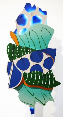 "Blue Dot 2.0" Contemporary Tropical Jungle Foliage Shaped Painted Steel Lamp