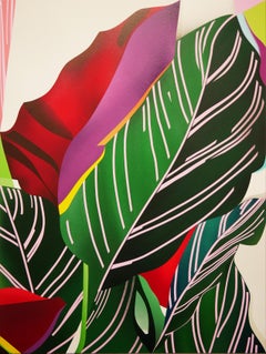 "Calathea Ornata" Contemporary Tropical Jungle Foliage Abstract Painting