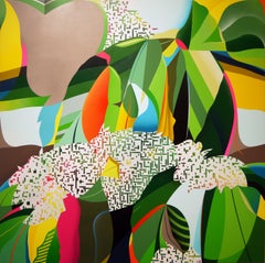 "Flowers for Mom IV" Contemporary Tropical Jungle Foliage Abstract Painting