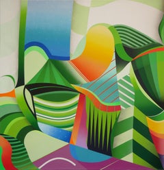 "Greenhouse II (Left)" Contemporary Tropical Jungle Foliage Abstract Painting