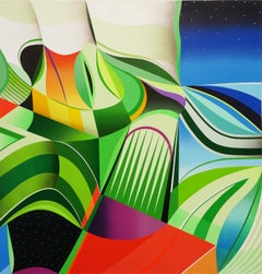 Zeitgenössisches abstraktes Gemälde „Greenhouse II (Right)“ aus Dschungelholz