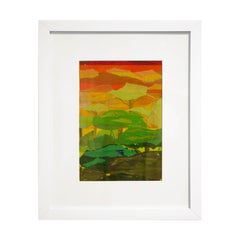 "Atardecer en la selva" Collage tropical contemporáneo de paisaje abstracto en técnica mixta