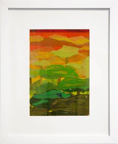 "Dschungel-Sonnenuntergang" Zeitgenössische tropische Mixed Media abstrakte Landschaft Collage