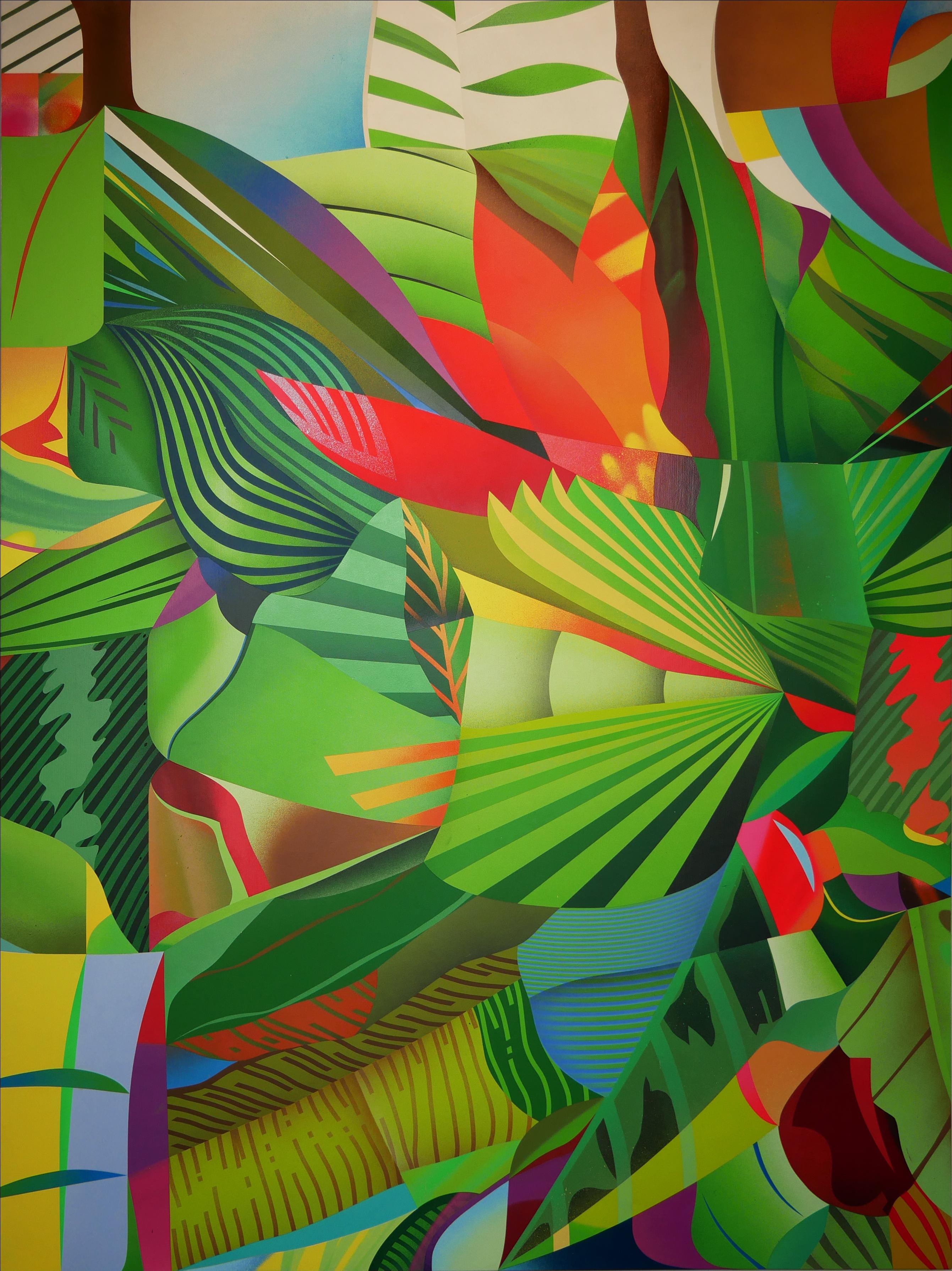 DUAL Landscape Painting - "Jungle Vision (Left)" Contemporary Tropical Jungle Foliage Abstract Painting