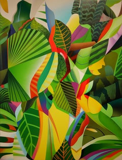 "Jungle Vision (Right)" Contemporary Tropical Jungle Foliage Abstract Painting