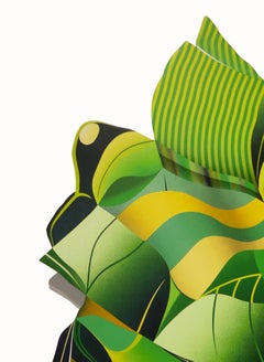 "Lemon Lime" Contemporary Yellow & Green Tropical Jungle Foliage Shaped Painting