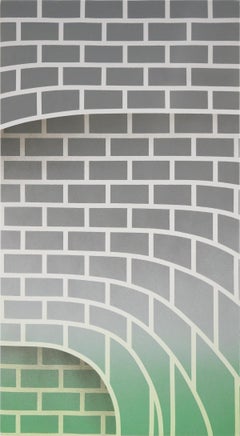 DUAL - "Snake in the Grass" Contemporary Green and Grey Brick Wall Abstract Painting "Snake in the Grass" Contemporary Green and Grey Brick Wall Abstract Painting