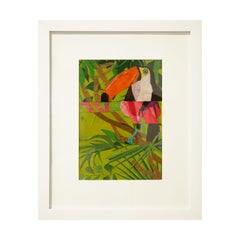 "Toucannn!" Contemporary Tropical Jungle Mixed Media Abstract Bird Collage