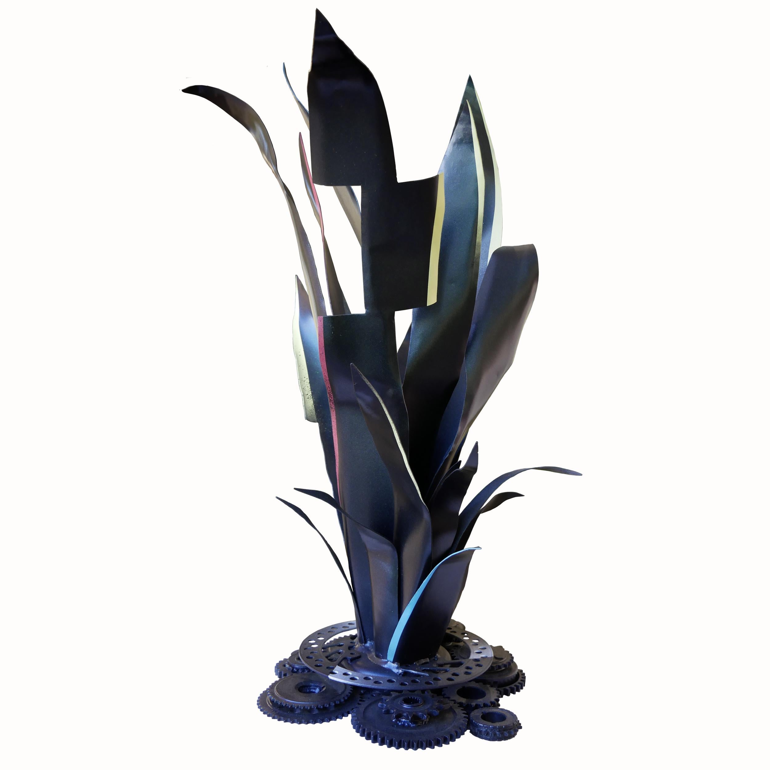 "Sansevieria Shifter" Contemporary Tropical Painted Steel Abstract Sculpture - Mixed Media Art by DUAL