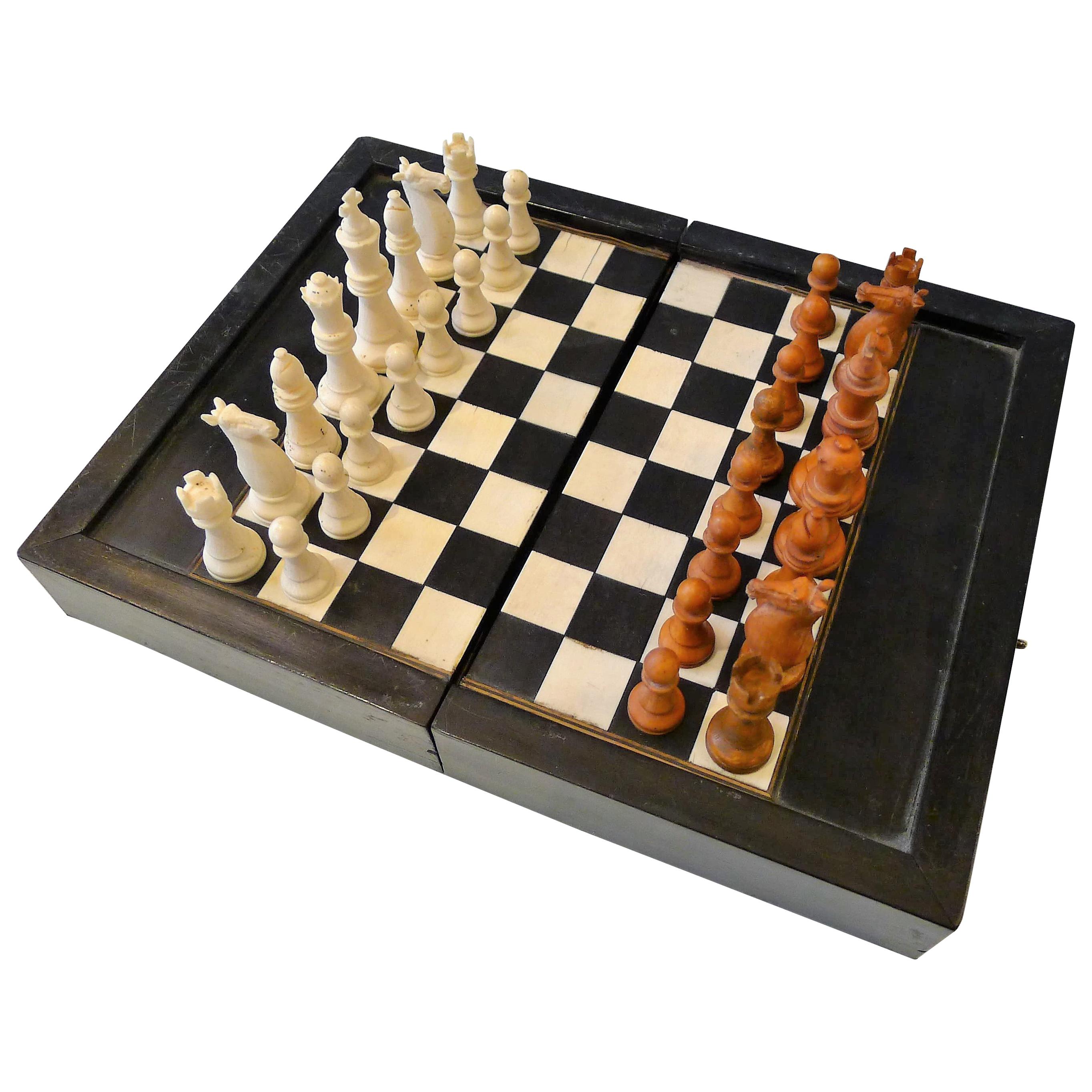 Dual Backgamon and Chess Travel Set, 19th Century For Sale