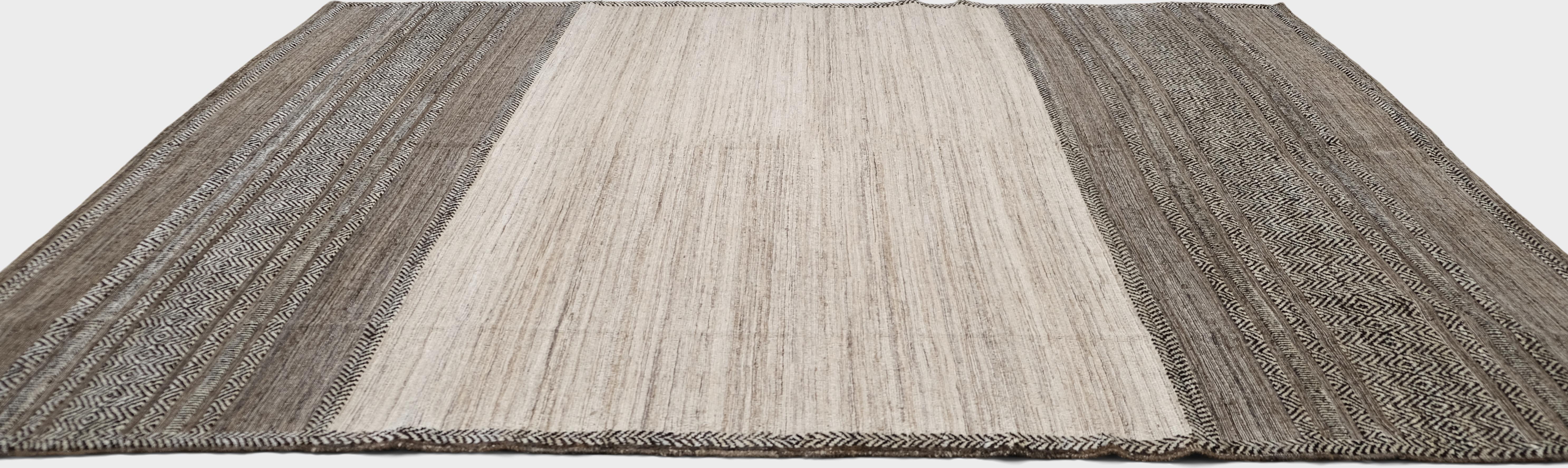 Alfombra de lana anudada a mano de pelo y kilim natural de doble banda 8'1''x10'6'' Pakistaní en venta