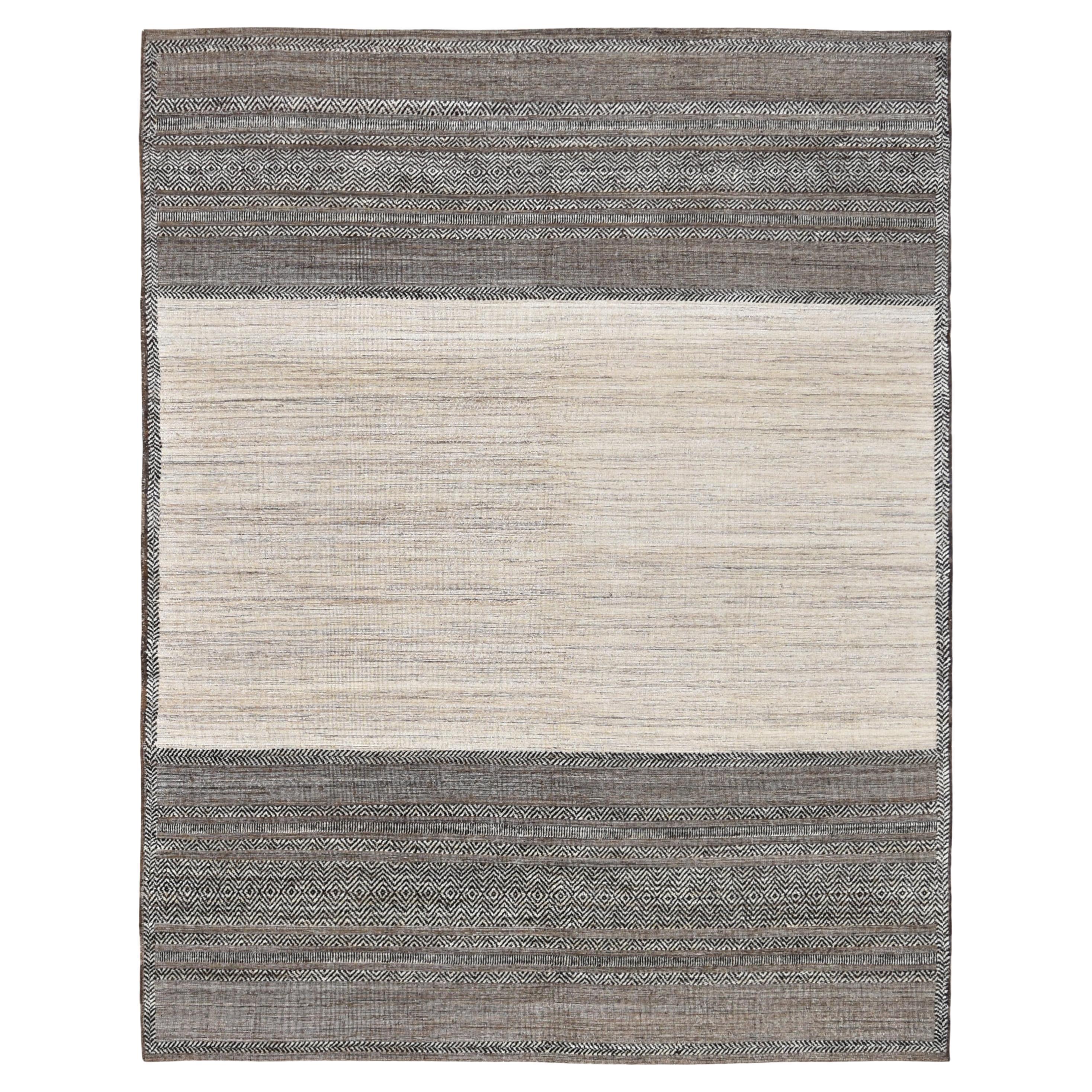 Alfombra de lana anudada a mano de pelo y kilim natural de doble banda 8'1''x10'6'' en venta