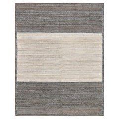 Dual Band Natural Kilim and Pile Hand Knotsted Wool Rug 8'1''x10'6'' (tapis en laine nouée à la main)