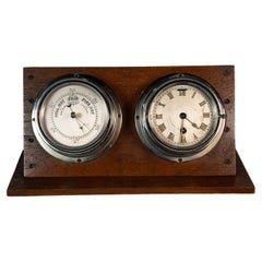Antique Dual Barometer And Clock Piece