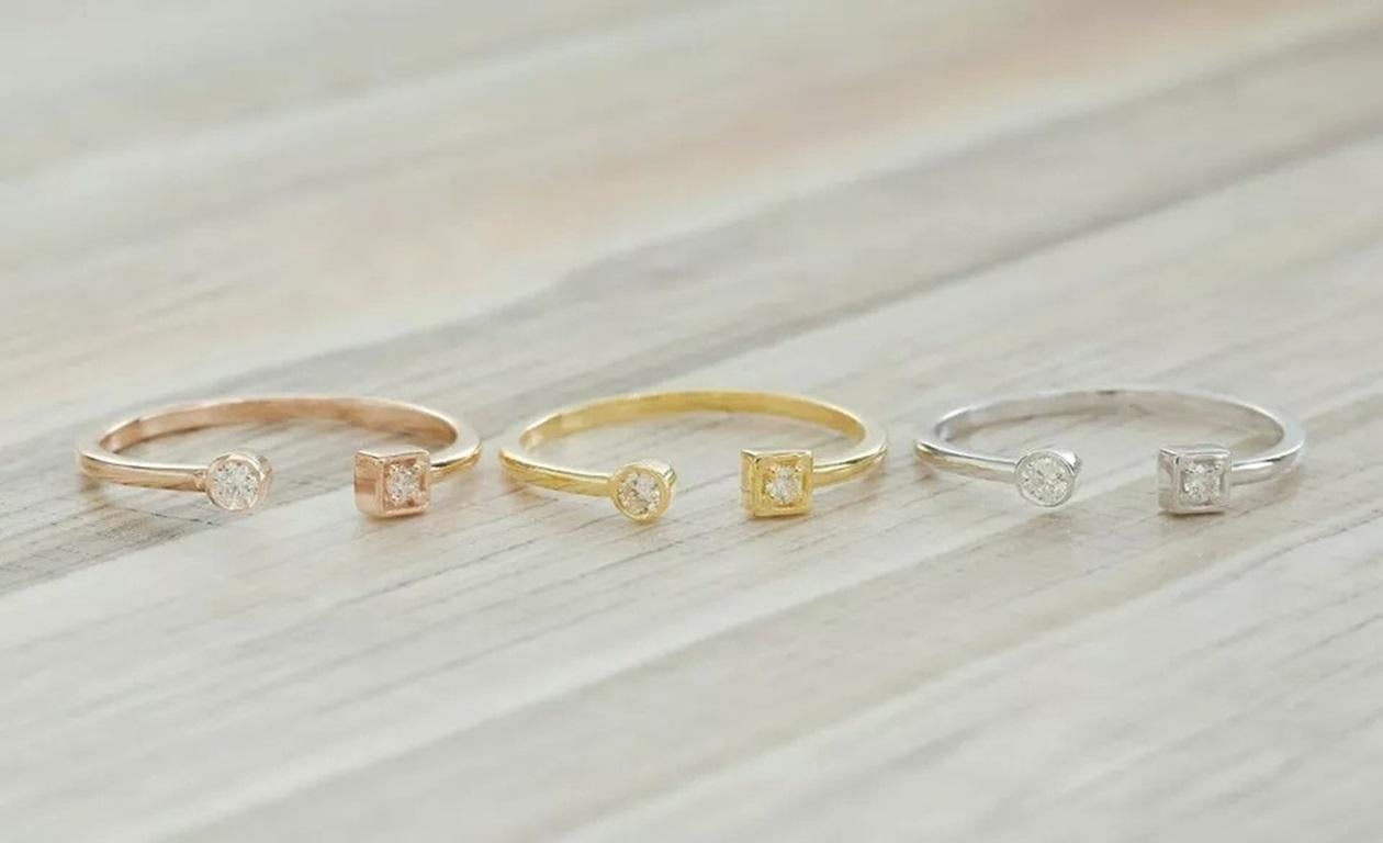 Round Cut Dual Birthday Stone Diamond Ring in 14k Solid Gold For Sale