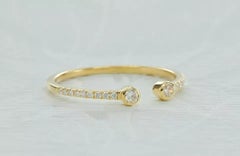 Dual Birthstone Open Cuff Diamond Ring in 14k Solid Gold