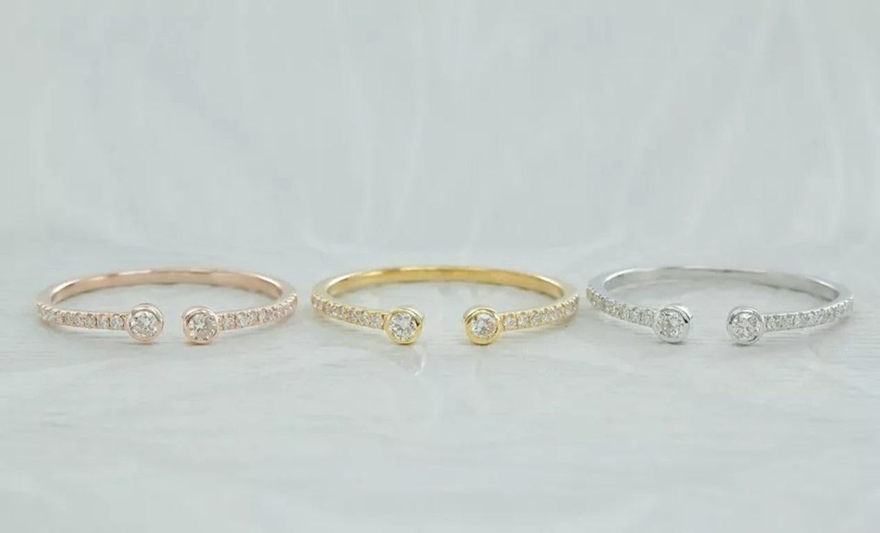 Round Cut Dual Birthstone Open Cuff Diamond Ring in 14k Solid Gold For Sale